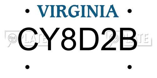 CY8D2B Virginia License Plate