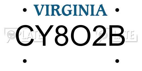 CY8O2B Virginia License Plate