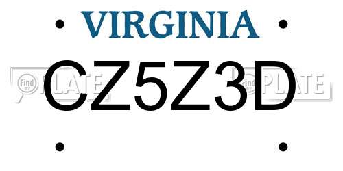 CZ5Z3D Virginia License Plate