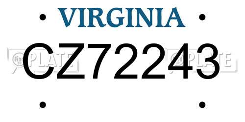 CZ72243 Virginia License Plate