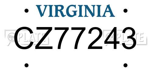 CZ77243 Virginia License Plate