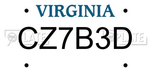 CZ7B3D Virginia License Plate