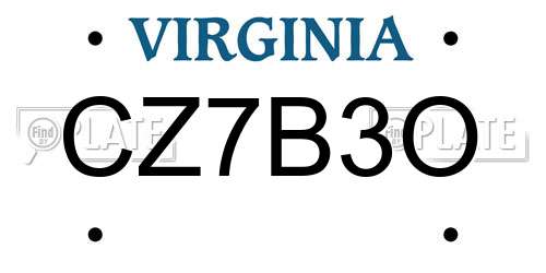 CZ7B3O Virginia License Plate