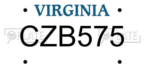 CZB575 Virginia License Plate