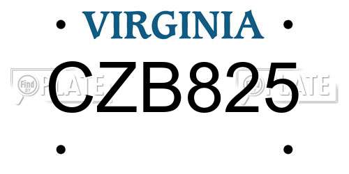 CZB825 Virginia License Plate