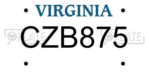 CZB875 Virginia License Plate