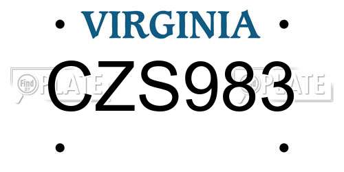 CZS983 Virginia License Plate