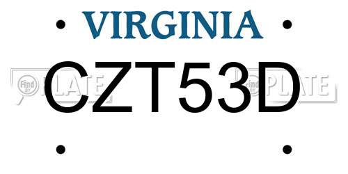 CZT53D Virginia License Plate