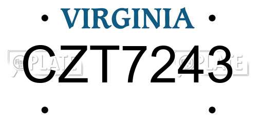 CZT7243 Virginia License Plate