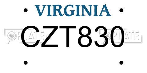 CZT830 Virginia License Plate