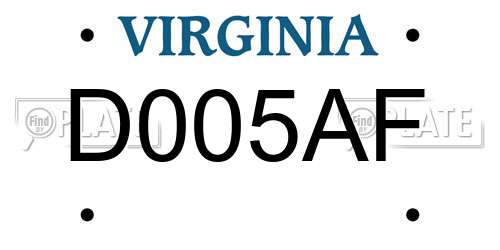 D005AF Virginia License Plate