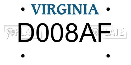 D008AF Virginia License Plate