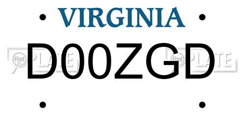 D00ZGD Virginia License Plate