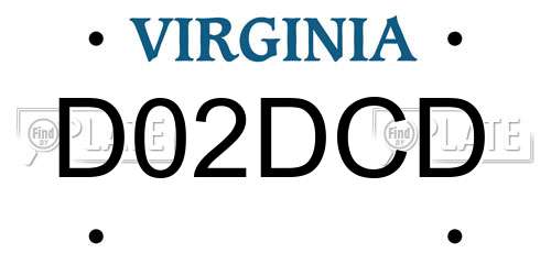 D02DCD Virginia License Plate