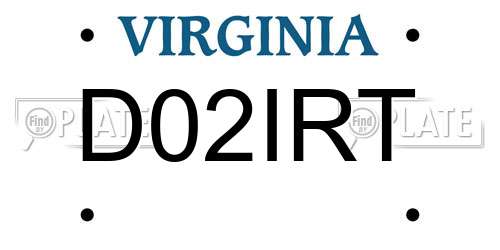 D02IRT Virginia License Plate