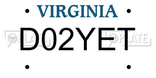D02YET Virginia License Plate