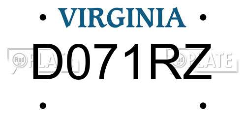 D071RZ Virginia License Plate