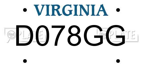 D078GG Virginia License Plate