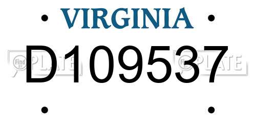 D109537 Virginia License Plate