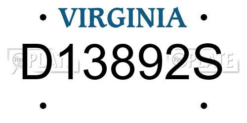 D13892S Virginia License Plate