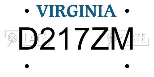 D217ZM Virginia License Plate