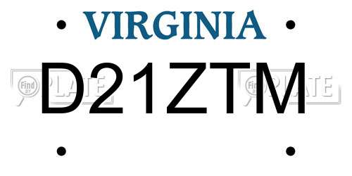 D21ZTM Virginia License Plate