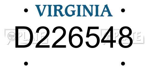 D226548 Virginia License Plate