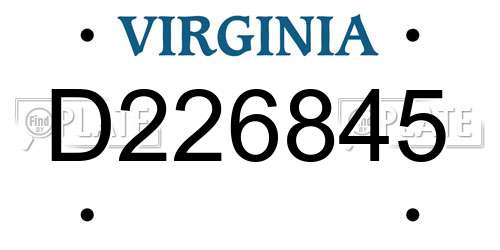D226845 Virginia License Plate