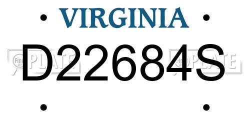 D22684S Virginia License Plate