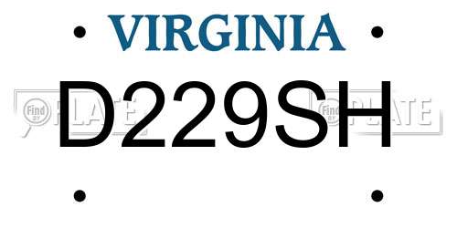 D229SH Virginia License Plate