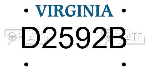 D2592B Virginia License Plate