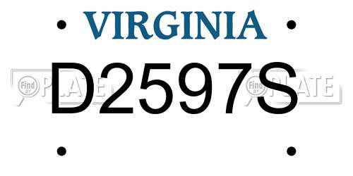 D2597S Virginia License Plate