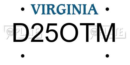 D25OTM Virginia License Plate