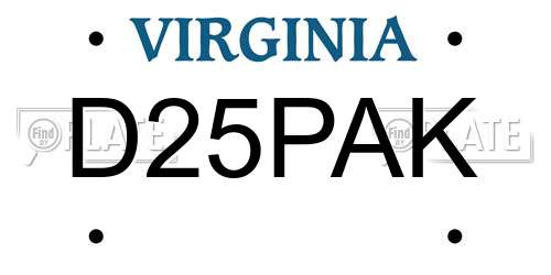D25PAK Virginia License Plate