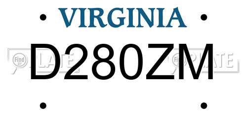 D280ZM Virginia License Plate