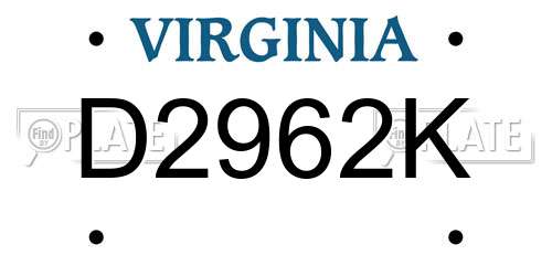 D2962K Virginia License Plate