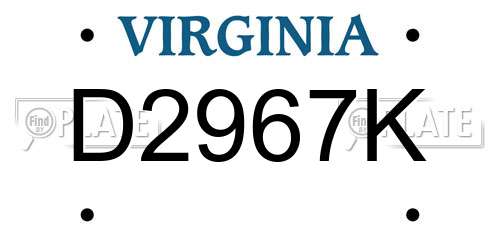 D2967K Virginia License Plate