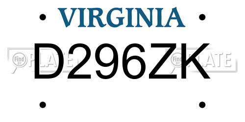 D296ZK Virginia License Plate