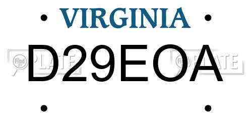 D29EOA Virginia License Plate