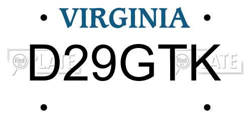 D29GTK Virginia License Plate