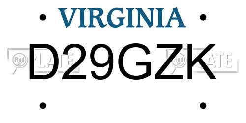 D29GZK Virginia License Plate
