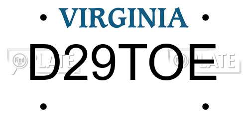 D29TOE Virginia License Plate