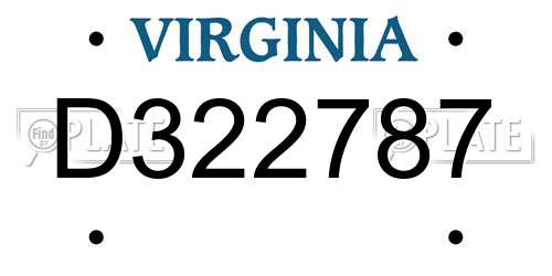 D322787 Virginia License Plate