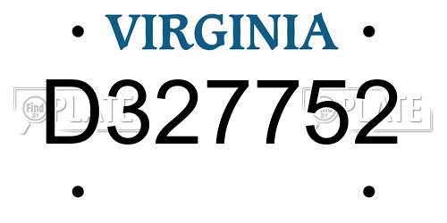 D327752 Virginia License Plate