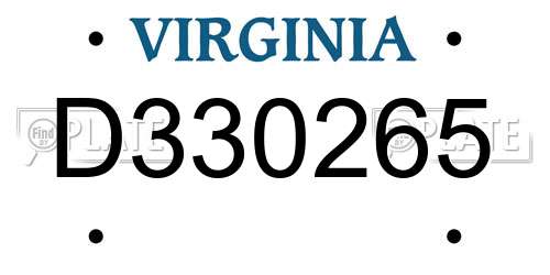 D330265 Virginia License Plate
