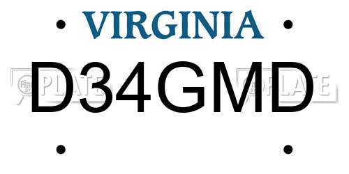 D34GMD Virginia License Plate