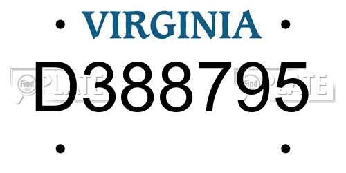 D388795 Virginia License Plate