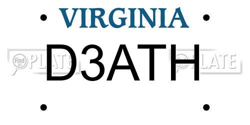 D3ATH Virginia License Plate