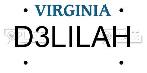 D3LILAH Virginia License Plate
