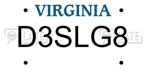 D3SLG8 Virginia License Plate
